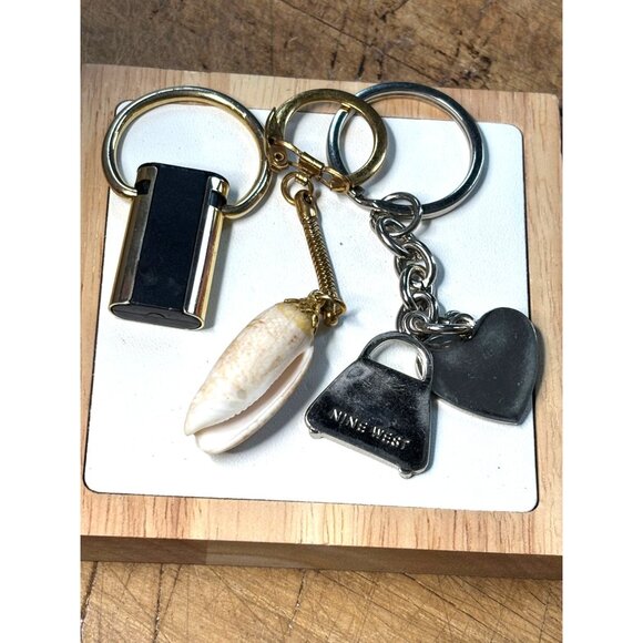 Vintage Gold & Silver Keychain Set With Shell Heart & Nine West Bag Charms - Picture 1 of 5